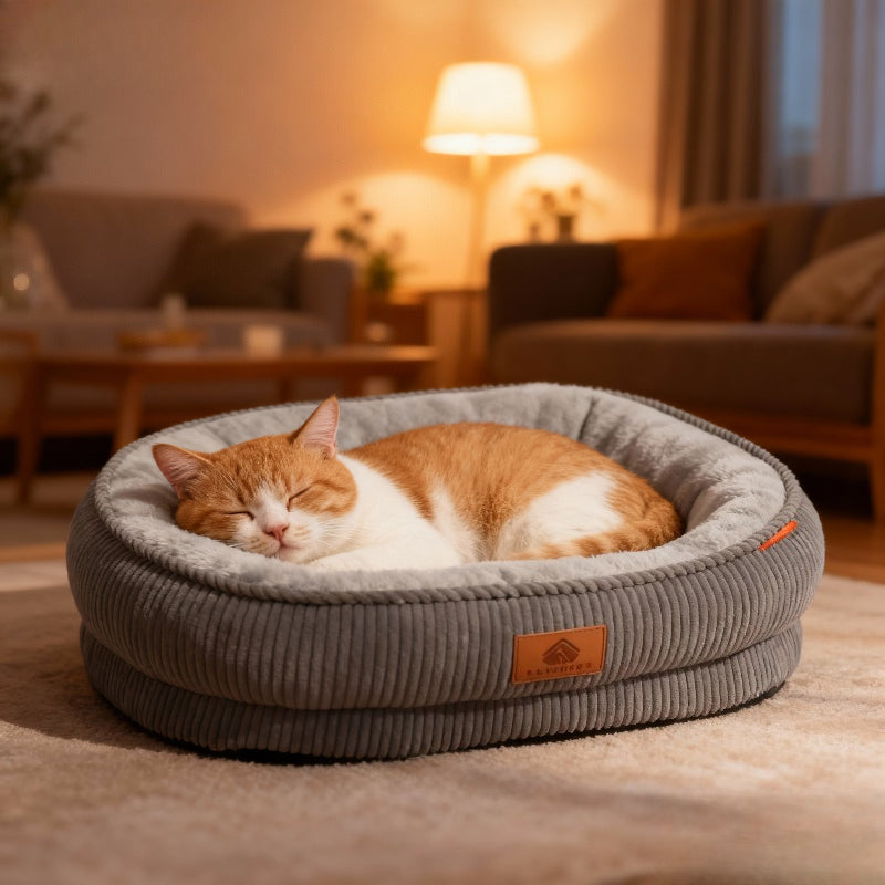 Soft Corduroy Dog Bed Suitable for All- Use - Cozy Oval Pet Bed with Fill, Bed for Medium\u002FSmall\u002F Dogs, Corduroy Cover, No Assembly Needed, Rest Corner for Puppy Sleep & Bedtime Routine (Ideal for Crate or Use)
