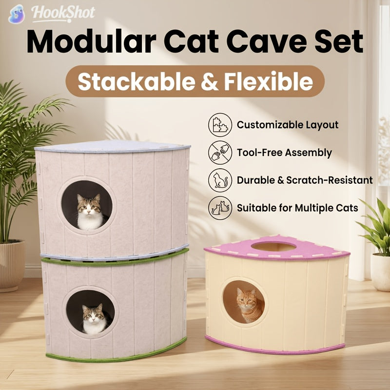 Foldable Felt Cat House, Indoor Cat Bed, Enclosed Tunnel Apartment, Scratch-Resistant, Large Pet Cat House, Assembly, Cat Scratching Board Cat Nest, Cat Tunnel, Suitable for Multi-Cat Households, Cat Hiding Spot, Cat House, Cat Den, Cat Bed
