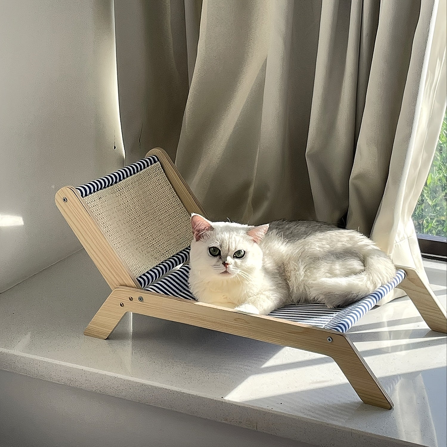 Seasonal Sisal Cat Hammock Bed - Pet Lounger with Scratching Post, Beach Chair Design for Cats, Durable and Comfortable Lounge Chair for Kittens - For Cats & Kittens - Perfect for Indoor & Outdoor Use - Ideal Gift for Cat Lovers