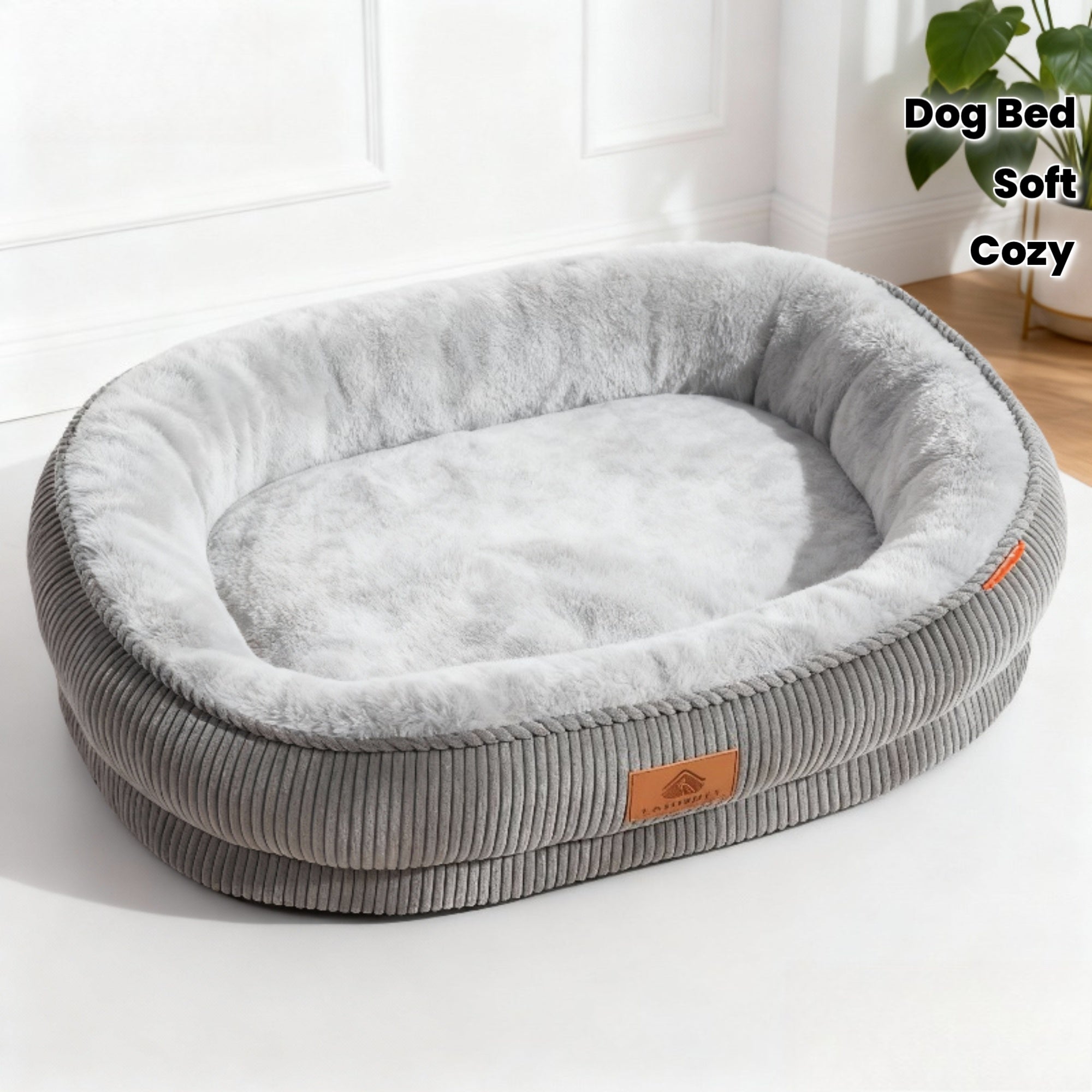 Soft Corduroy Dog Bed Suitable for All- Use - Cozy Oval Pet Bed with Fill, Bed for Medium\u002FSmall\u002F Dogs, Corduroy Cover, No Assembly Needed, Rest Corner for Puppy Sleep & Bedtime Routine (Ideal for Crate or Use)