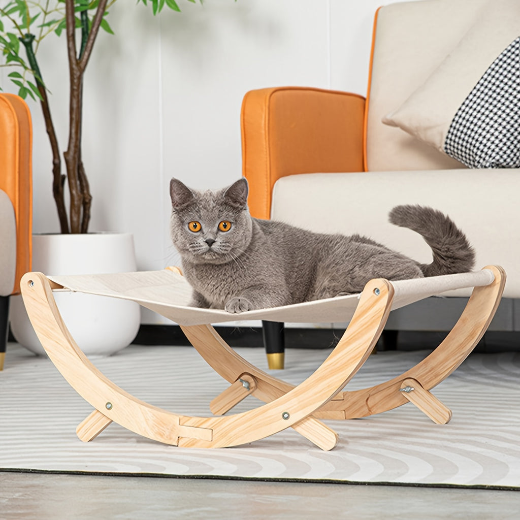 1pc of Solid Wood Cat Shaker Pet Nest, Foldable Cat Hammock, Stable And Non-Slip, Suitable for All Seasons - a Stylish Furniture Lounger, Calming Rocking Chair for Cats, And Elevated Cat Chair