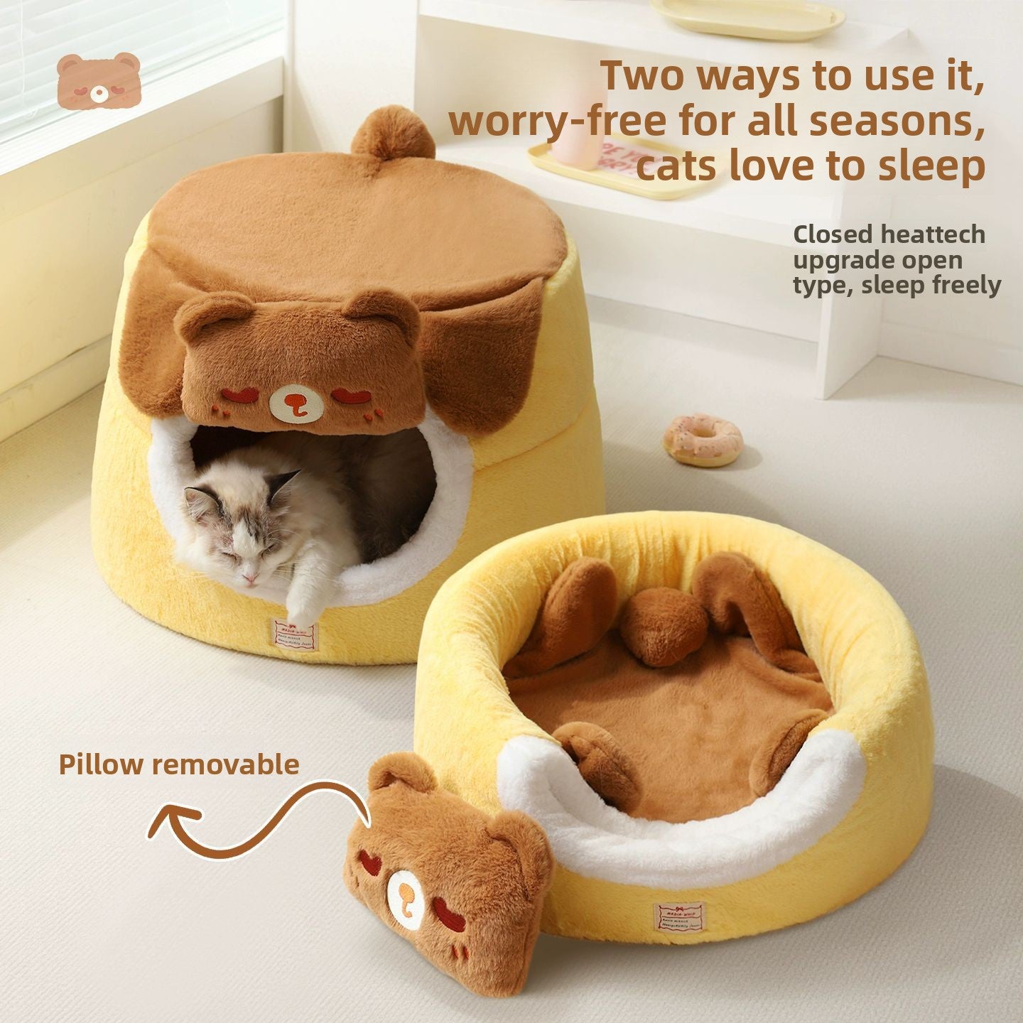 Winter Warm Cat House Suitable for Cats - Thickened Enclosed Cat Tent with Sofa Bed, Cozy Sleeping Bag Nest for Use, Safe Warm Shelter for Kittens & Cats, No Assembly Required, for