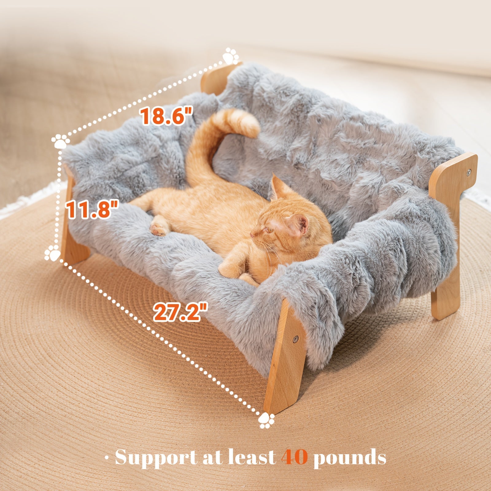 Raised Pet Couch, Made of Solid Wood, Ideal for Both for cats And Dogs, in Off-White Color (27.2\