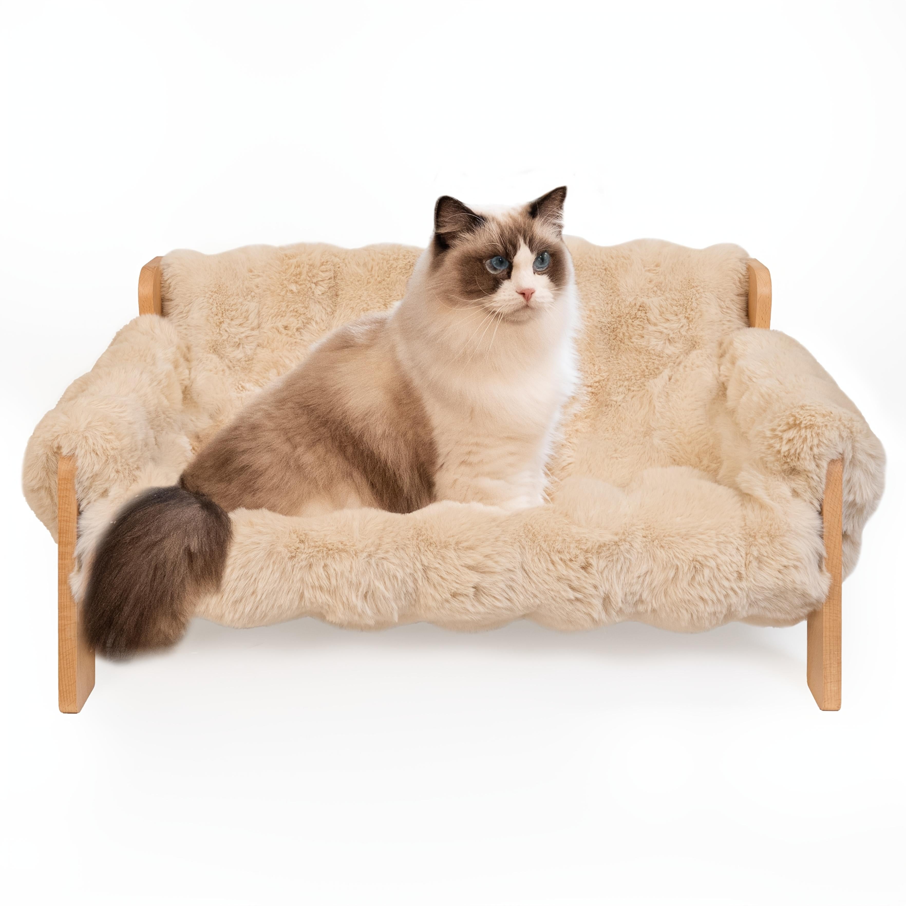 Raised Pet Couch, Made of Solid Wood, Ideal for Both for cats And Dogs, in Off-White Color (27.2\