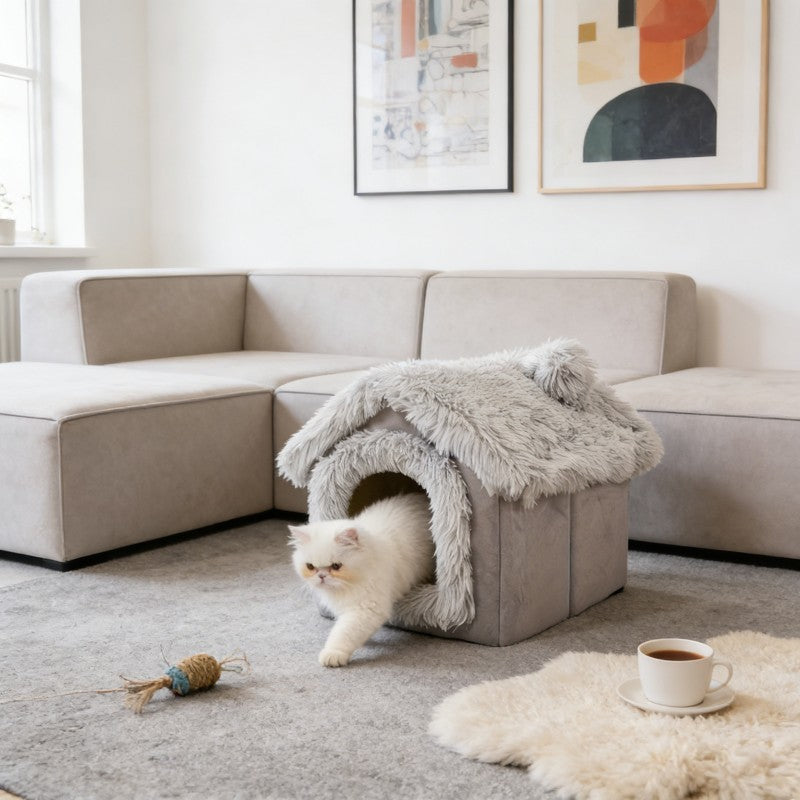 1pc Pressure-Relieving Pet Bed | High-Density Filling, Semi-Enclosed Canopy, Ideal for Study Room Companionship, Plush Warm Dog and Cat Cozy Sleeping Pad