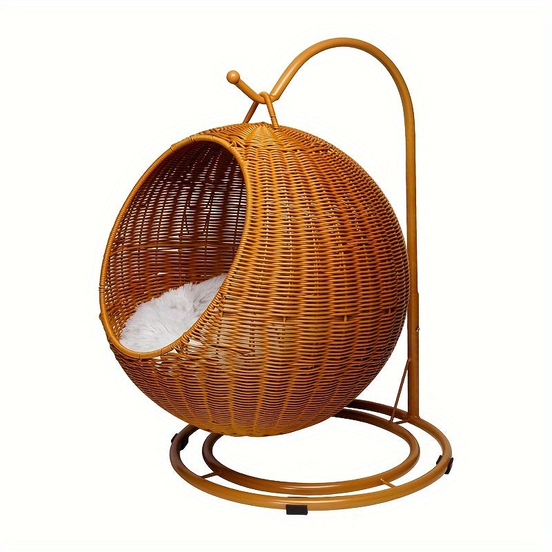 Large Hanging Basket Cat Bed Dog House • Dual-Season Pet Nest for Summer and Winter • Large Size Rattan Woven Swing Cat\u002FDog Hammock • All-Year-Round Mat with Washable Winter Creative Kennel