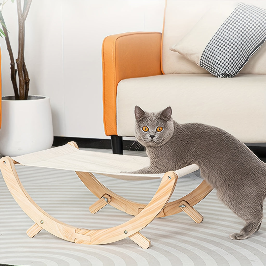 1pc of Solid Wood Cat Shaker Pet Nest, Foldable Cat Hammock, Stable And Non-Slip, Suitable for All Seasons - a Stylish Furniture Lounger, Calming Rocking Chair for Cats, And Elevated Cat Chair