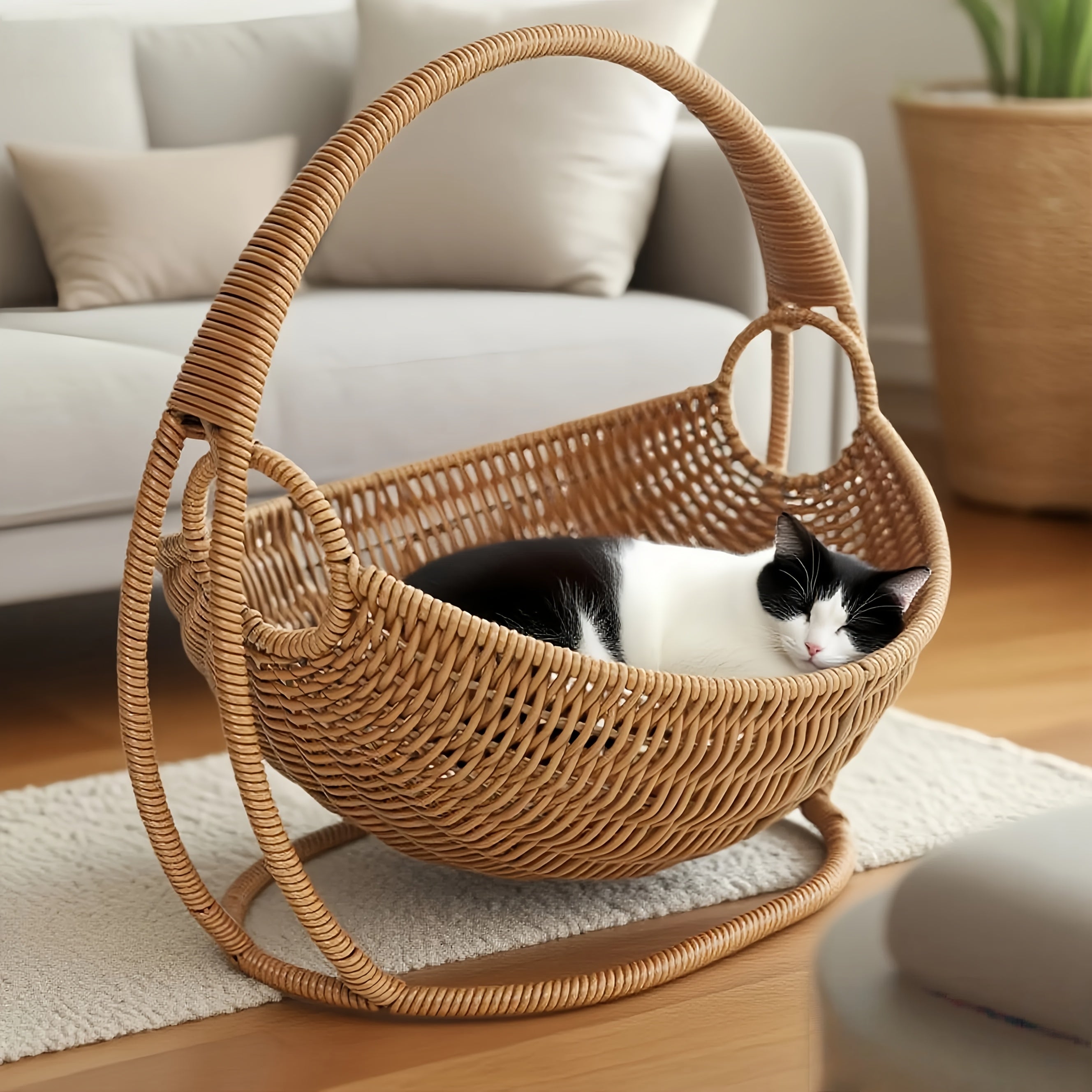 Large Handwoven Household Cat Hammock, Easy to Assemble, Hand-knitted Cat Basket Bed, Cat Swing Bed, Cat Sleeping Bed, Durable and Comfortable Indoor Pet Bed, Stylish Home Decor, Hammock with Stand, Suitable for Cats, Dogs, and Other Small