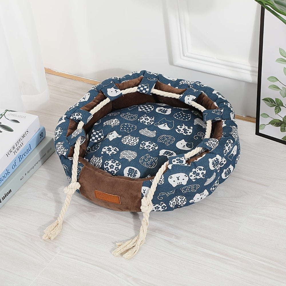 Polyester Pet Bed, Comfort Lounge Detachable & Washable 1pc Classic Style Pet Bed - Polyester Fiber, with Handle, for Cats and Dogs, Uncharged Comfort Lounge