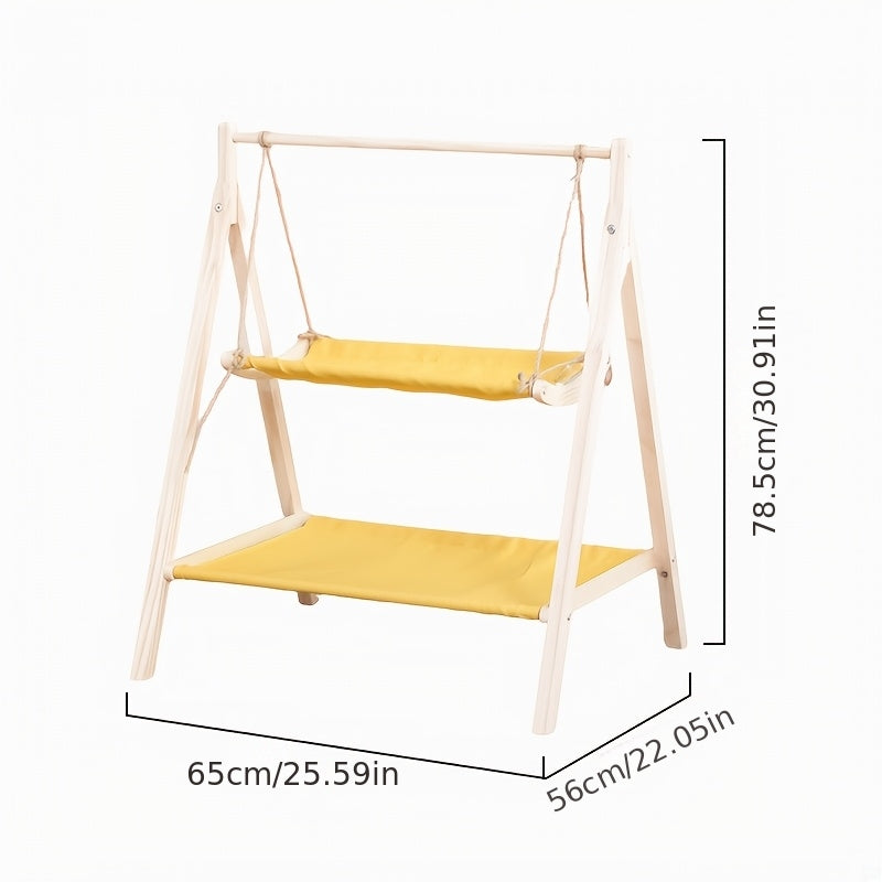 Solid Wood Double-layer Cat Hammock, Pet Hammock, Double-layer Pet Cradle, Cat Swing, Upper And Lower Level Cat Bed, Suitable For All Seasons