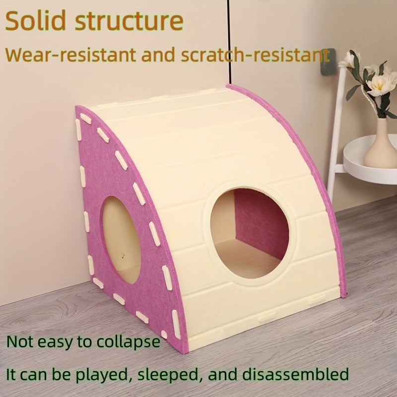 Foldable Felt Cat House, Indoor Cat Bed, Enclosed Tunnel Apartment, Scratch-Resistant, Large Pet Cat House, Assembly, Cat Scratching Board Cat Nest, Cat Tunnel, Suitable for Multi-Cat Households, Cat Hiding Spot, Cat House, Cat Den, Cat Bed