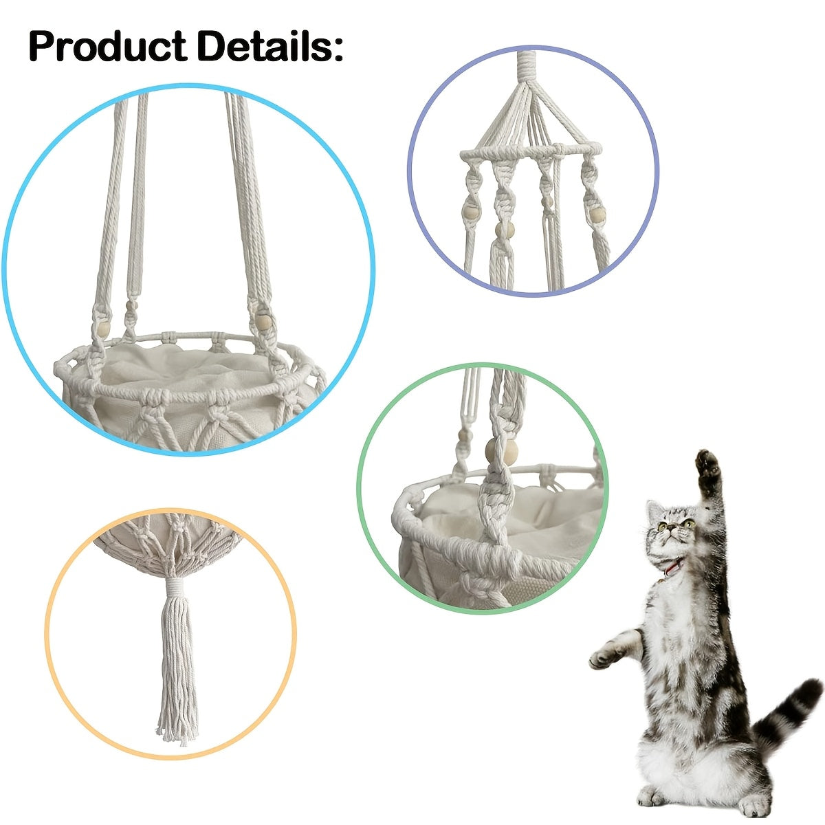 2pcs Hand-Woven Cat Hammock & Mat Set - Handmade Hand-Woven Look Suitable for Cats, Removable Cover & Mat, No Assembly Required, Durable \u002FOutdoor Pet Bed - Cozy Hanging Nest for Small Pets