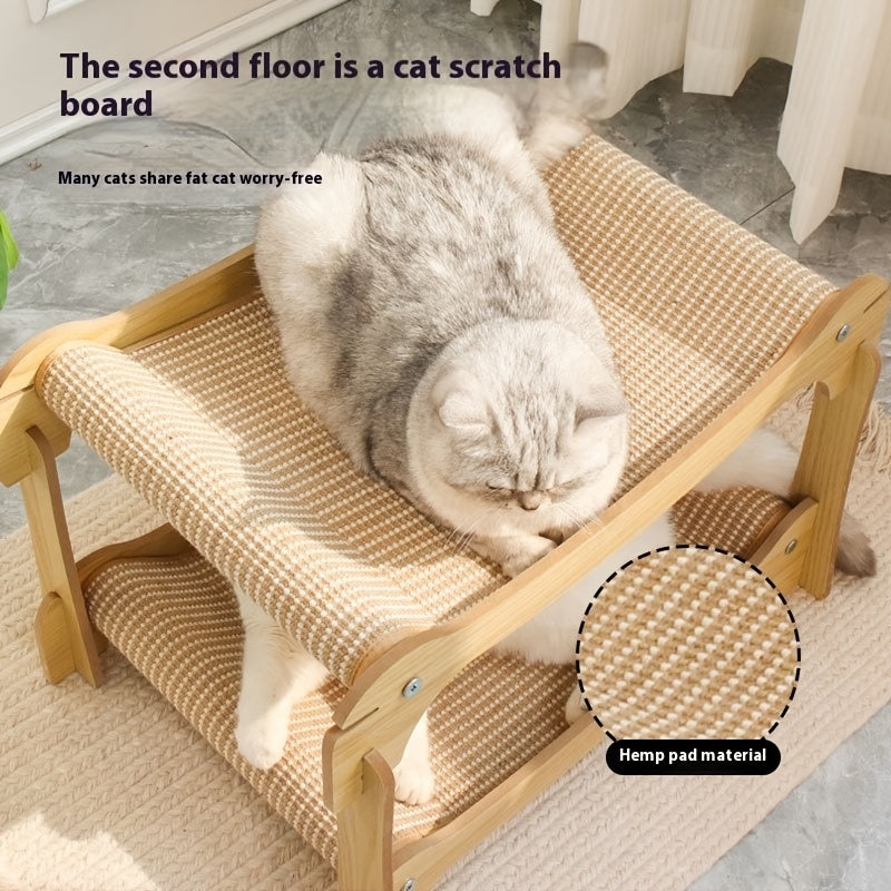 2-in-1 Cat Scratching Leisure Sofa & Bed | Multi-layer Cat Bed with Comfortable Hammock, Upgraded Wooden Base & Durable Cardboard Sofa