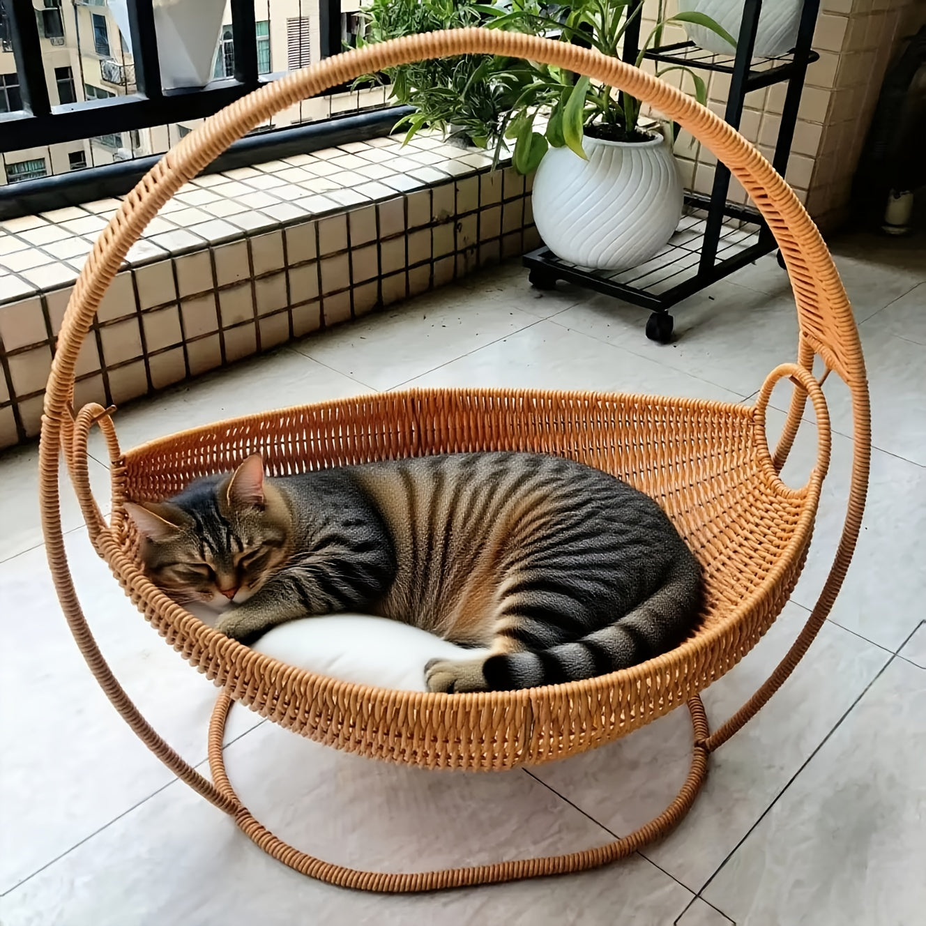 Large Handwoven Household Cat Hammock, Easy to Assemble, Hand-knitted Cat Basket Bed, Cat Swing Bed, Cat Sleeping Bed, Durable and Comfortable Indoor Pet Bed, Stylish Home Decor, Hammock with Stand, Suitable for Cats, Dogs, and Other Small