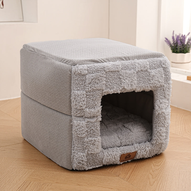 New Windproof And Warm Cat Bed - Semi-Enclosed Pet Nest for Winter, Thickened Indoor Cat Bed with Removable Washable Cushion, Safe And Cozy Cat House, Soft And Comfortable Cat Room, Suitable for All Seasons Pet Sleeping Bed, Home Pet Warming Nest
