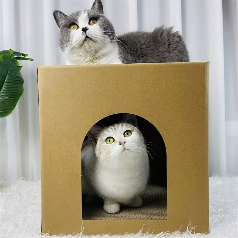 1pc Carton Cat Nest, Cat Scratching Board Cat Nest, Cat House, All- Season Closed Cat House, Wear- Resistant, Anti- Shedding, Anti- Scratch, Liberate Nature and Protect Sofa, Protect Furniture