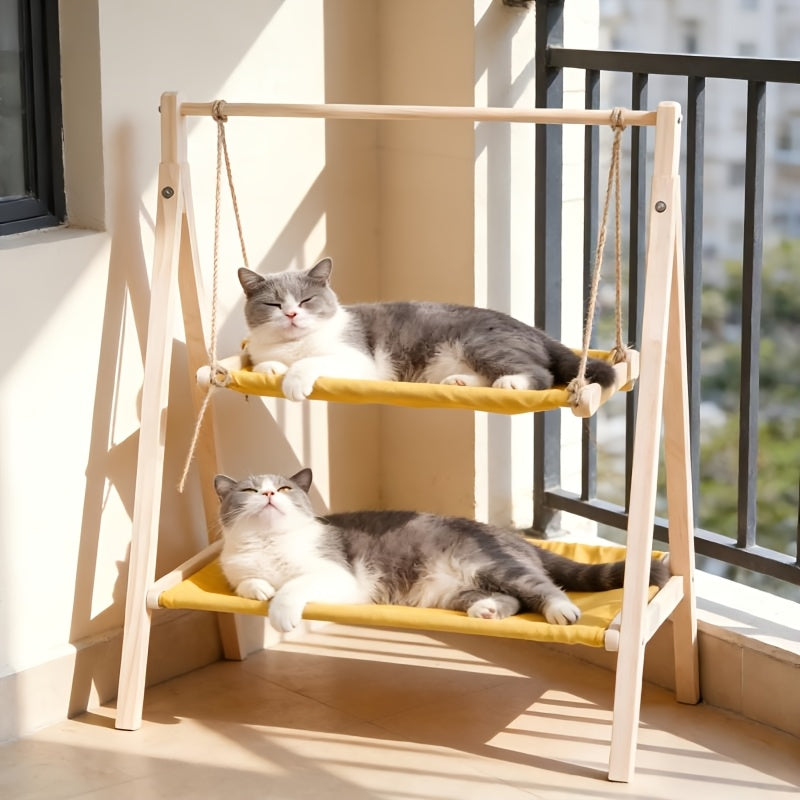 Solid Wood Double-layer Cat Hammock, Pet Hammock, Double-layer Pet Cradle, Cat Swing, Upper And Lower Level Cat Bed, Suitable For All Seasons