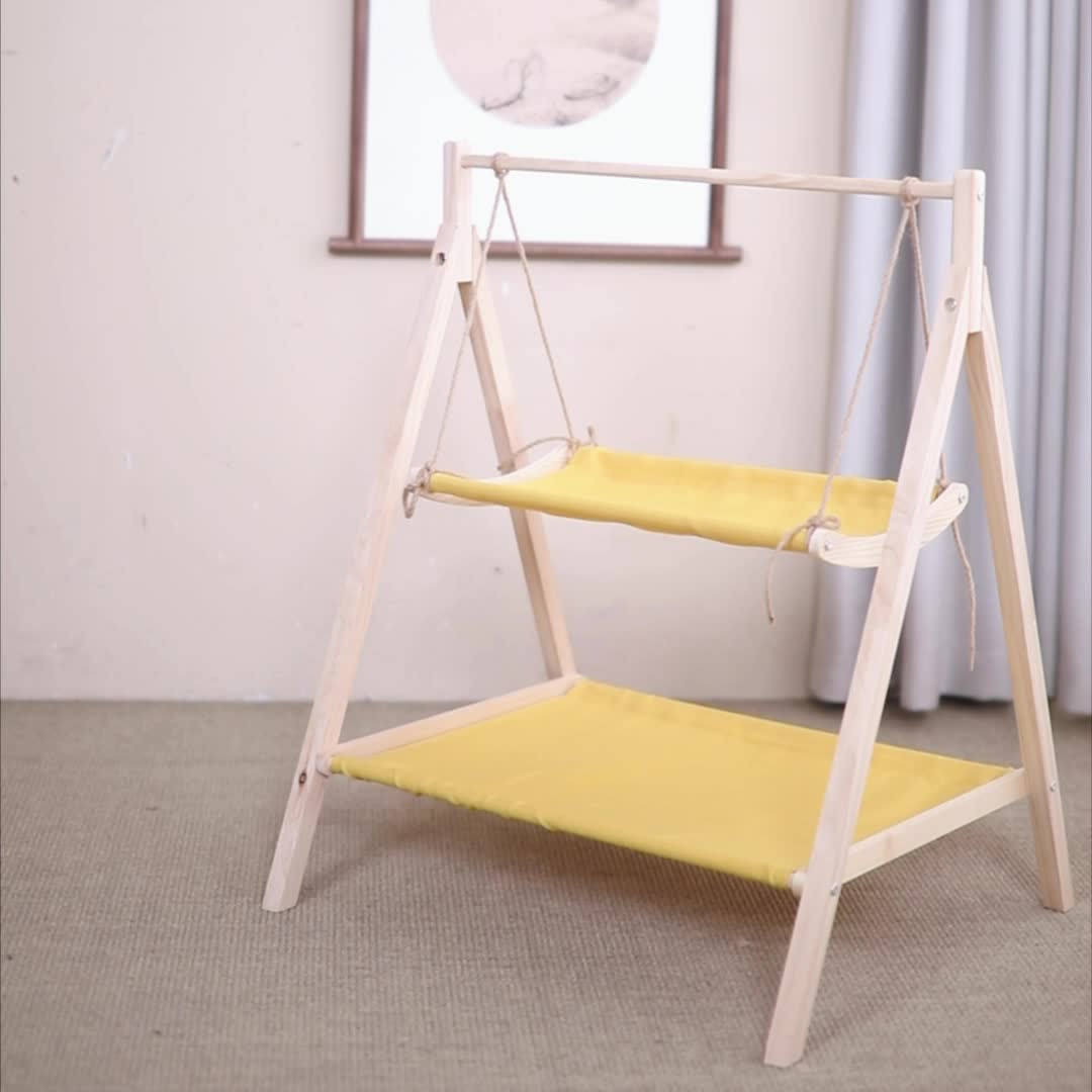 Solid Wood Double-layer Cat Hammock, Pet Hammock, Double-layer Pet Cradle, Cat Swing, Upper And Lower Level Cat Bed, Suitable For All Seasons