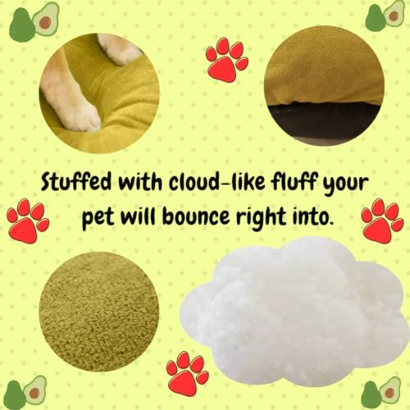 Round Dog Bed Small - Cute Avocado Design Plush Pet Bed for Small Dogs and Puppies | Material, Mixed Color, No Filler