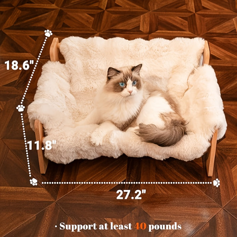 Raised Pet Couch, Made of Solid Wood, Ideal for Both for cats And Dogs, in Off-White Color (27.2\