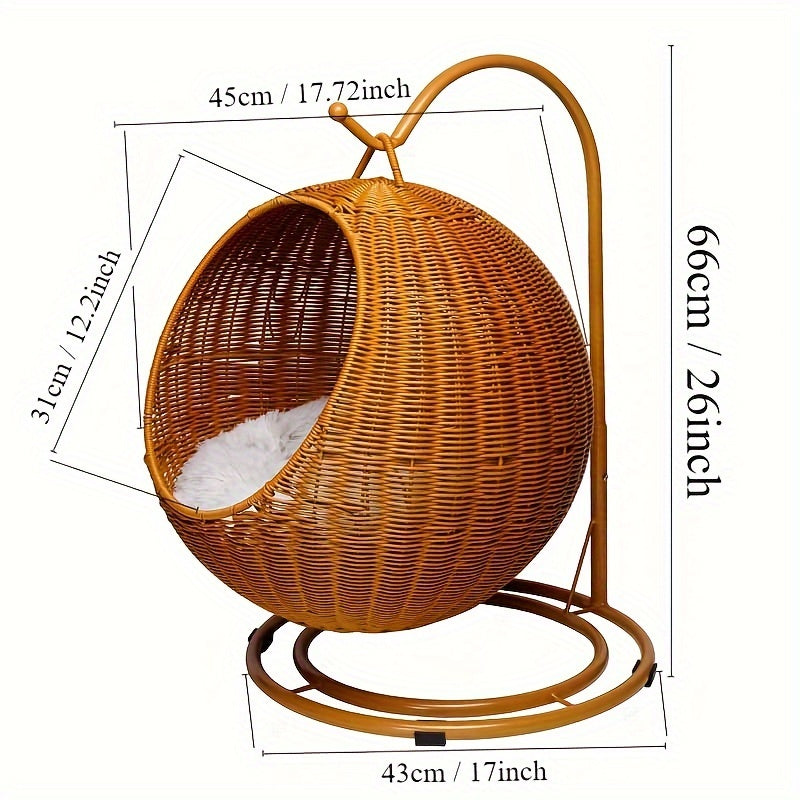 Large Hanging Basket Cat Bed Dog House • Dual-Season Pet Nest for Summer and Winter • Large Size Rattan Woven Swing Cat\u002FDog Hammock • All-Year-Round Mat with Washable Winter Creative Kennel
