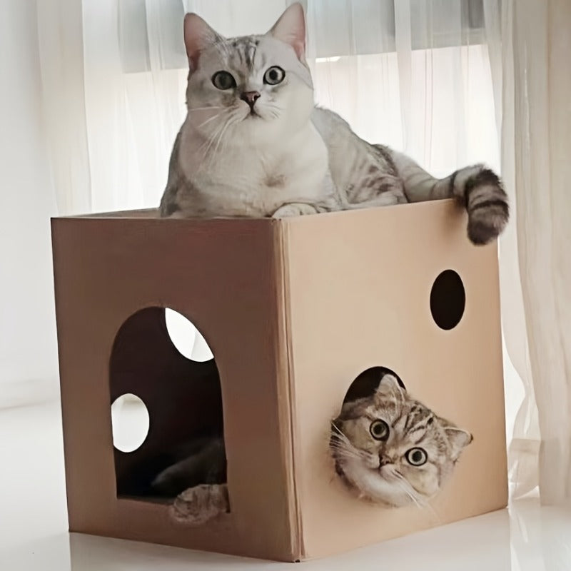 1pc Carton Cat Nest, Cat Scratching Board Cat Nest, Cat House, All- Season Closed Cat House, Wear- Resistant, Anti- Shedding, Anti- Scratch, Liberate Nature and Protect Sofa, Protect Furniture