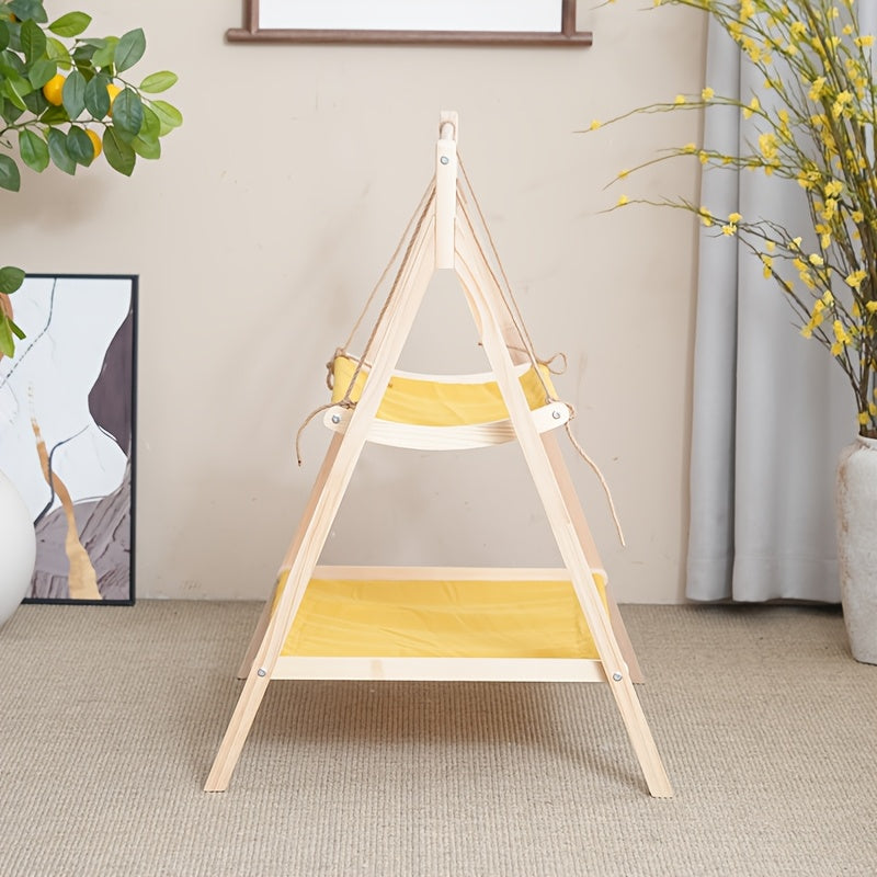 Solid Wood Double-layer Cat Hammock, Pet Hammock, Double-layer Pet Cradle, Cat Swing, Upper And Lower Level Cat Bed, Suitable For All Seasons
