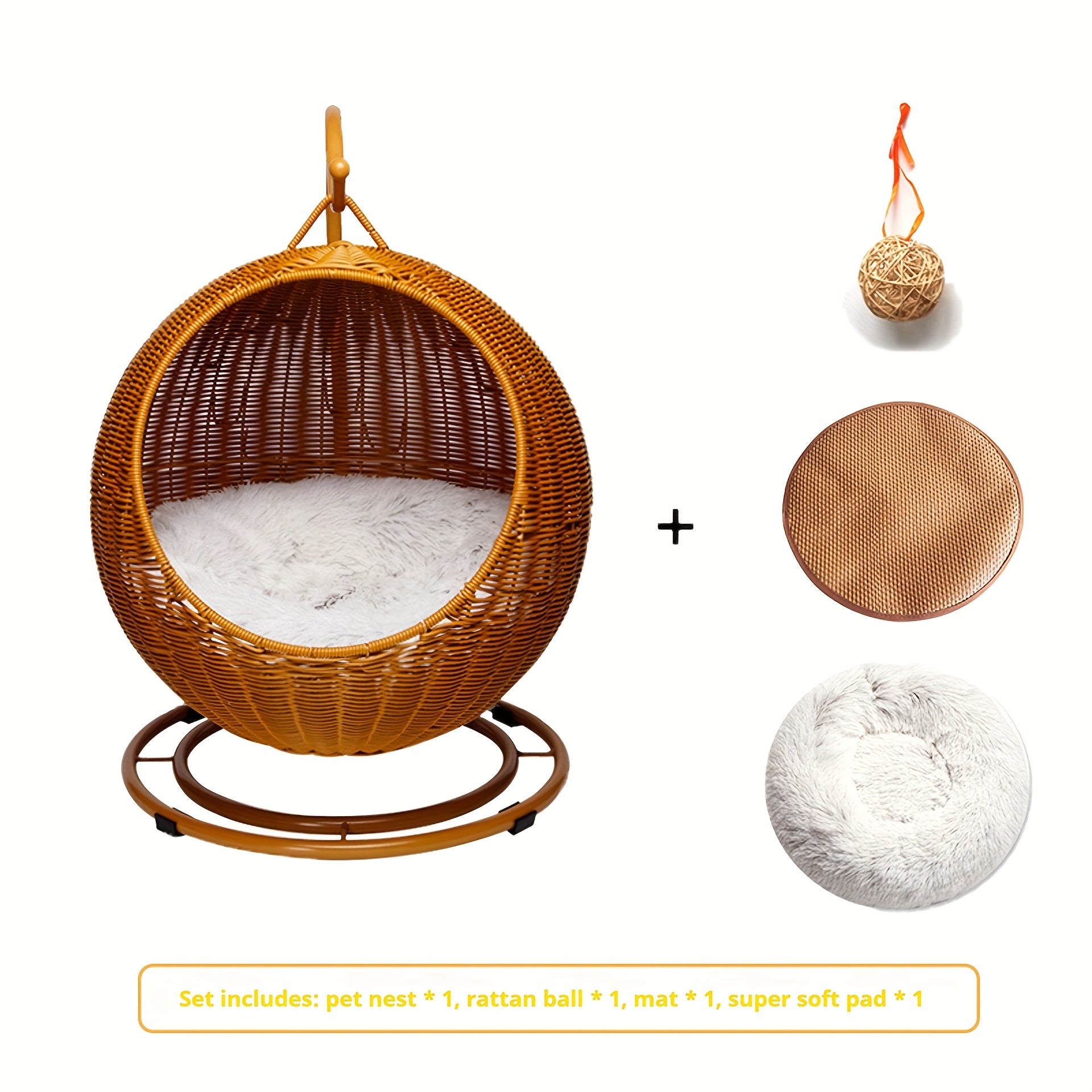 Large Hanging Basket Cat Bed Dog House • Dual-Season Pet Nest for Summer and Winter • Large Size Rattan Woven Swing Cat\u002FDog Hammock • All-Year-Round Mat with Washable Winter Creative Kennel