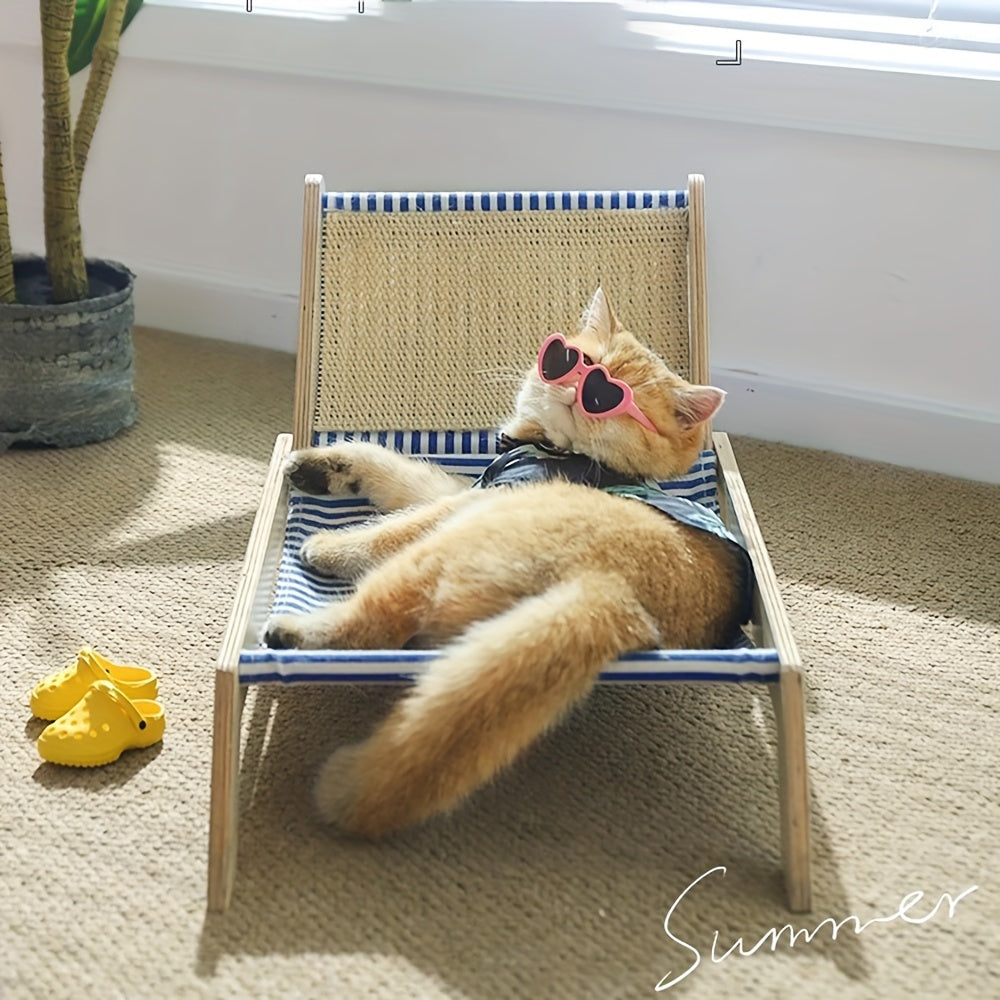 Seasonal Sisal Cat Hammock Bed - Pet Lounger with Scratching Post, Beach Chair Design for Cats, Durable and Comfortable Lounge Chair for Kittens - For Cats & Kittens - Perfect for Indoor & Outdoor Use - Ideal Gift for Cat Lovers