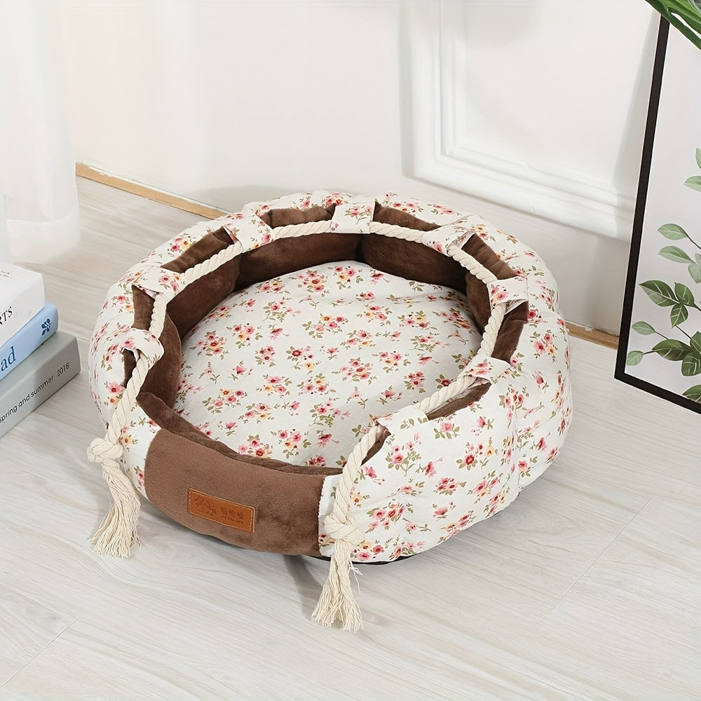 Polyester Pet Bed, Comfort Lounge Detachable & Washable 1pc Classic Style Pet Bed - Polyester Fiber, with Handle, for Cats and Dogs, Uncharged Comfort Lounge