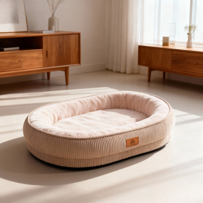Soft Corduroy Dog Bed Suitable for All- Use - Cozy Oval Pet Bed with Fill, Bed for Medium\u002FSmall\u002F Dogs, Corduroy Cover, No Assembly Needed, Rest Corner for Puppy Sleep & Bedtime Routine (Ideal for Crate or Use)