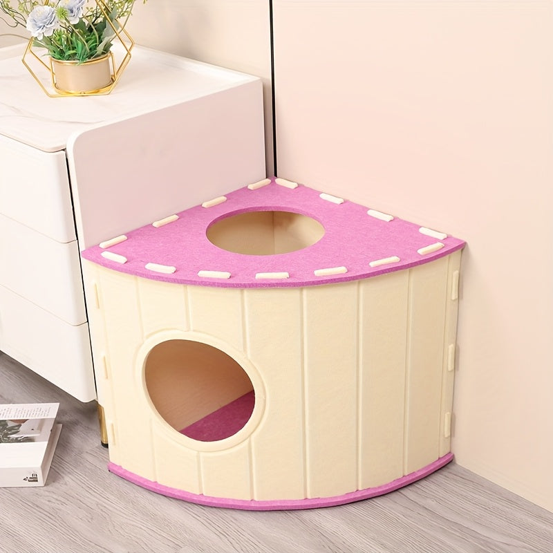 Foldable Felt Cat House, Indoor Cat Bed, Enclosed Tunnel Apartment, Scratch-Resistant, Large Pet Cat House, Assembly, Cat Scratching Board Cat Nest, Cat Tunnel, Suitable for Multi-Cat Households, Cat Hiding Spot, Cat House, Cat Den, Cat Bed
