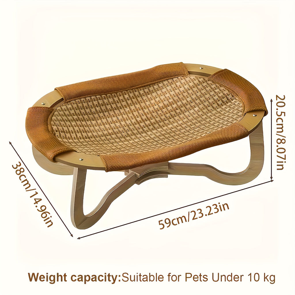 Elevated Cat Hammock Made of Wicker Featuring Breathable Mesh for Cooling, a Robust Wooden Structure, Removable for Easy Cleaning, Ideal for Both Cats And Dogs, Categorized Under Pet Supplies