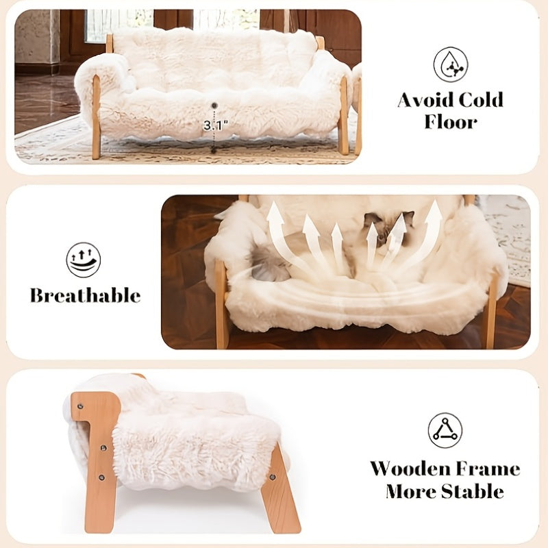 Raised Pet Couch, Made of Solid Wood, Ideal for Both for cats And Dogs, in Off-White Color (27.2\
