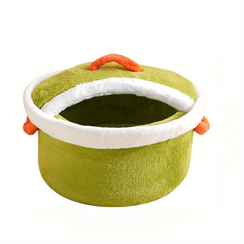 Modern Indoor Cat House with Plush Lining & Domed Roof - No Assembly Cozy Winter Warm Pet Bed