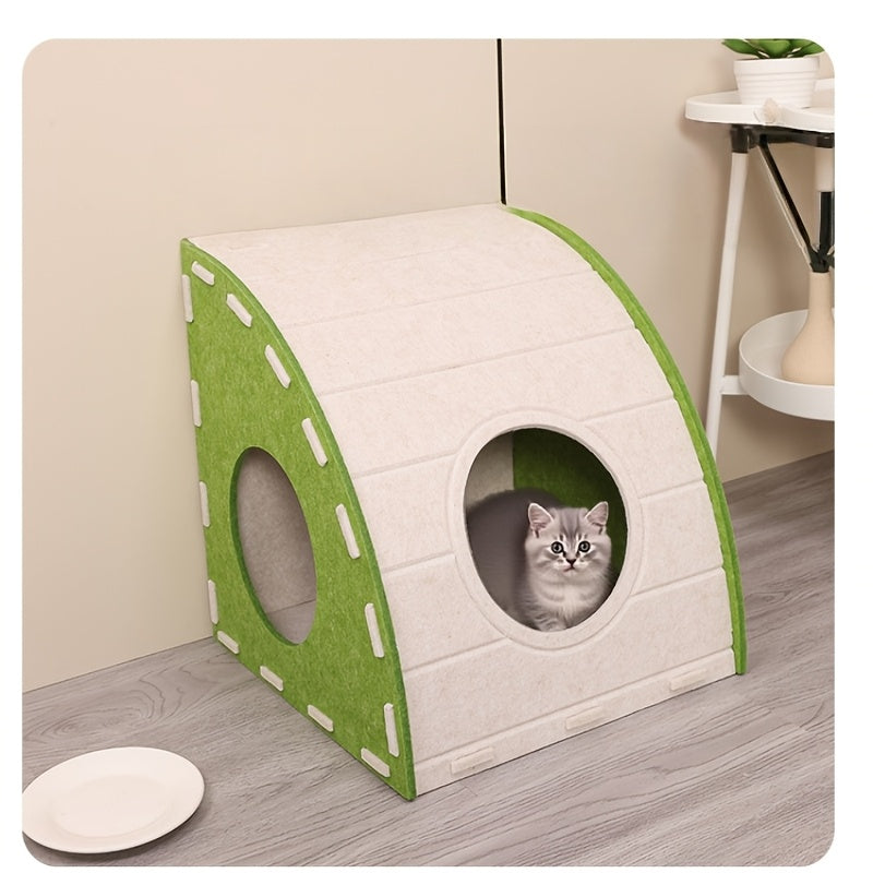 Foldable Felt Cat House, Indoor Cat Bed, Enclosed Tunnel Apartment, Scratch-Resistant, Large Pet Cat House, Assembly, Cat Scratching Board Cat Nest, Cat Tunnel, Suitable for Multi-Cat Households, Cat Hiding Spot, Cat House, Cat Den, Cat Bed