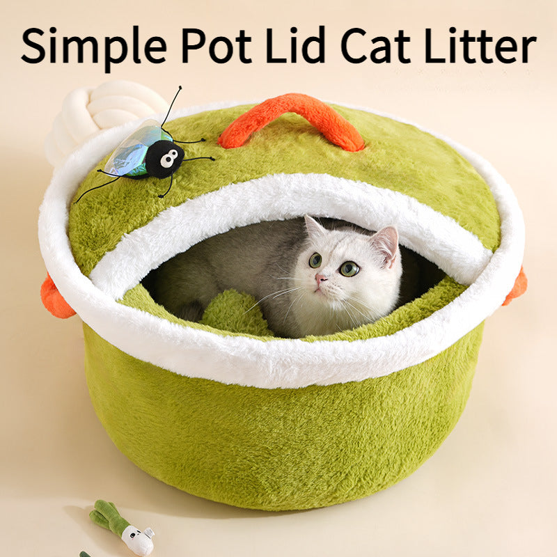 Modern Indoor Cat House with Plush Lining & Domed Roof - No Assembly Cozy Winter Warm Pet Bed