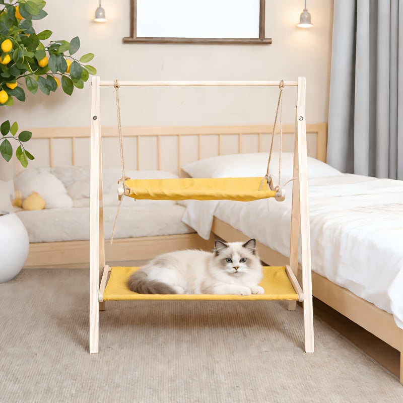 Solid Wood Double-layer Cat Hammock, Pet Hammock, Double-layer Pet Cradle, Cat Swing, Upper And Lower Level Cat Bed, Suitable For All Seasons
