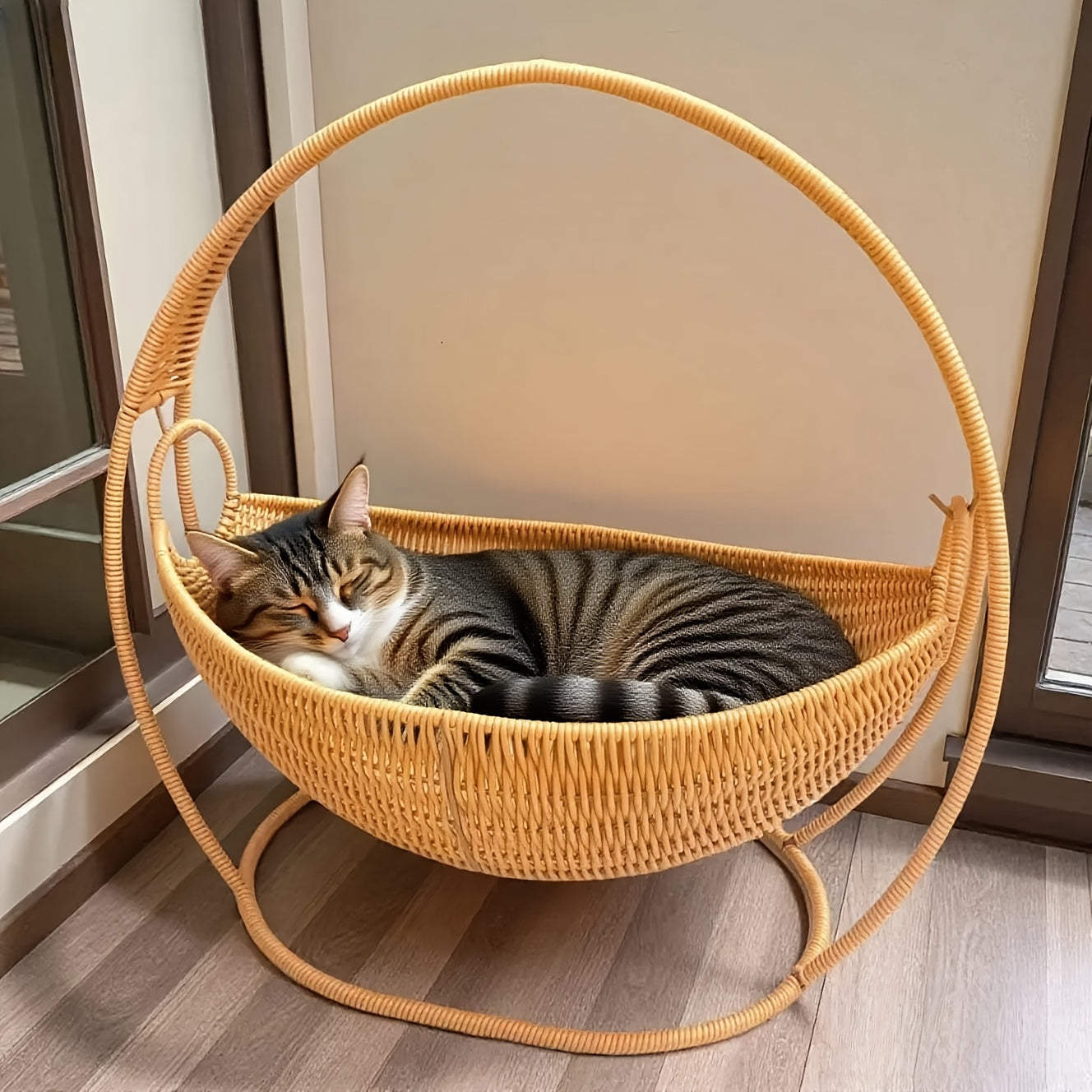 Large Handwoven Household Cat Hammock, Easy to Assemble, Hand-knitted Cat Basket Bed, Cat Swing Bed, Cat Sleeping Bed, Durable and Comfortable Indoor Pet Bed, Stylish Home Decor, Hammock with Stand, Suitable for Cats, Dogs, and Other Small