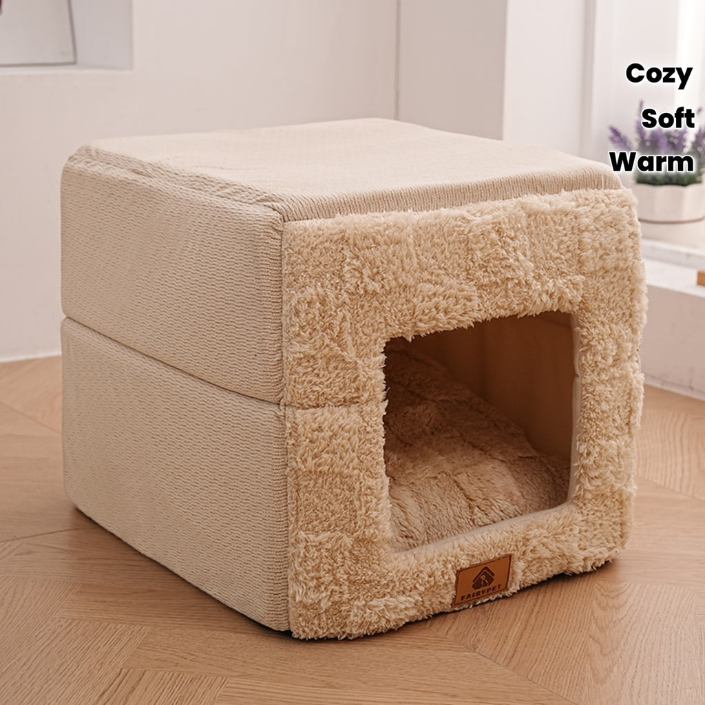 New Windproof And Warm Cat Bed - Semi-Enclosed Pet Nest for Winter, Thickened Indoor Cat Bed with Removable Washable Cushion, Safe And Cozy Cat House, Soft And Comfortable Cat Room, Suitable for All Seasons Pet Sleeping Bed, Home Pet Warming Nest