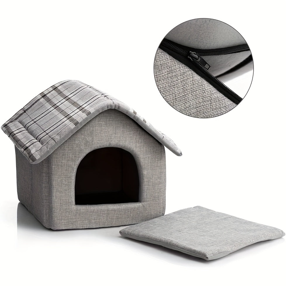 Cozy Pet Sleeping House, Warm Cave-Style Bed for Puppies And Cats, Light Grey Winter Nest for Cats, Suitable for All Seasons, Enclosed Kitten Bed with Removable Additions