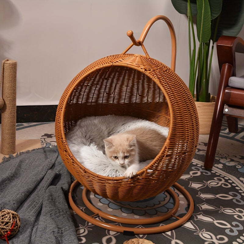 Large Hanging Basket Cat Bed Dog House • Dual-Season Pet Nest for Summer and Winter • Large Size Rattan Woven Swing Cat\u002FDog Hammock • All-Year-Round Mat with Washable Winter Creative Kennel