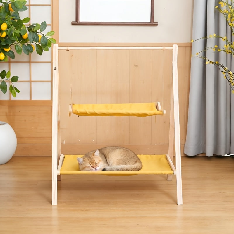 Solid Wood Double-layer Cat Hammock, Pet Hammock, Double-layer Pet Cradle, Cat Swing, Upper And Lower Level Cat Bed, Suitable For All Seasons