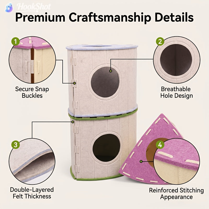 Foldable Felt Cat House, Indoor Cat Bed, Enclosed Tunnel Apartment, Scratch-Resistant, Large Pet Cat House, Assembly, Cat Scratching Board Cat Nest, Cat Tunnel, Suitable for Multi-Cat Households, Cat Hiding Spot, Cat House, Cat Den, Cat Bed