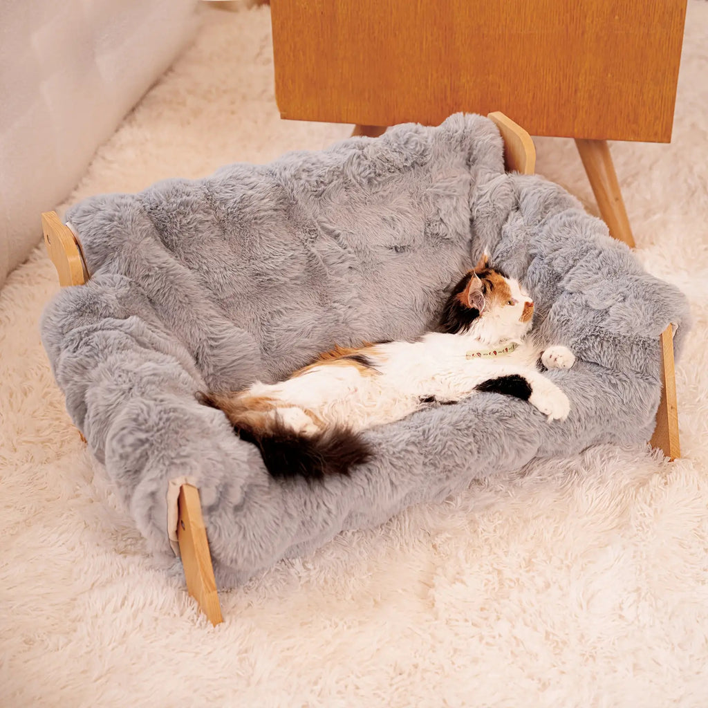 Raised Pet Couch, Made of Solid Wood, Ideal for Both for cats And Dogs, in Off-White Color (27.2\