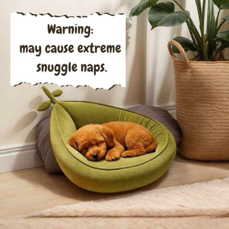 Round Dog Bed Small - Cute Avocado Design Plush Pet Bed for Small Dogs and Puppies | Material, Mixed Color, No Filler