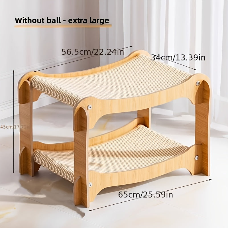 2-in-1 Cat Scratching Leisure Sofa & Bed | Multi-layer Cat Bed with Comfortable Hammock, Upgraded Wooden Base & Durable Cardboard Sofa