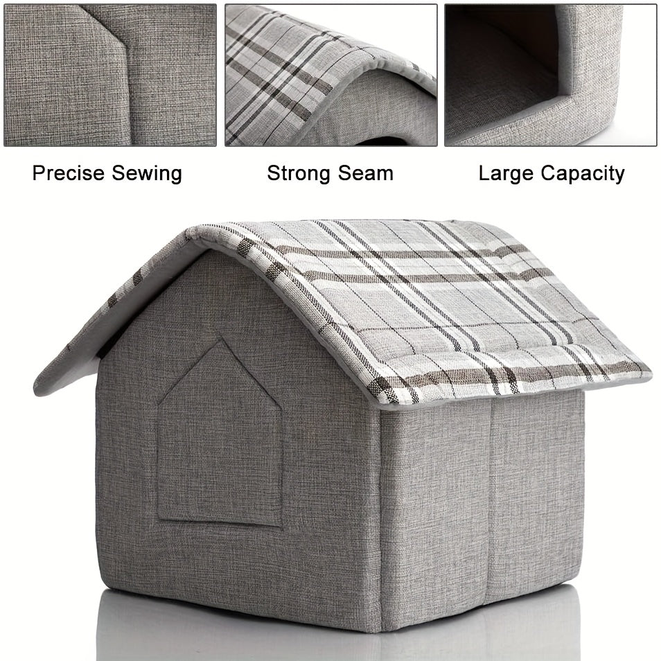 Cozy Pet Sleeping House, Warm Cave-Style Bed for Puppies And Cats, Light Grey Winter Nest for Cats, Suitable for All Seasons, Enclosed Kitten Bed with Removable Additions