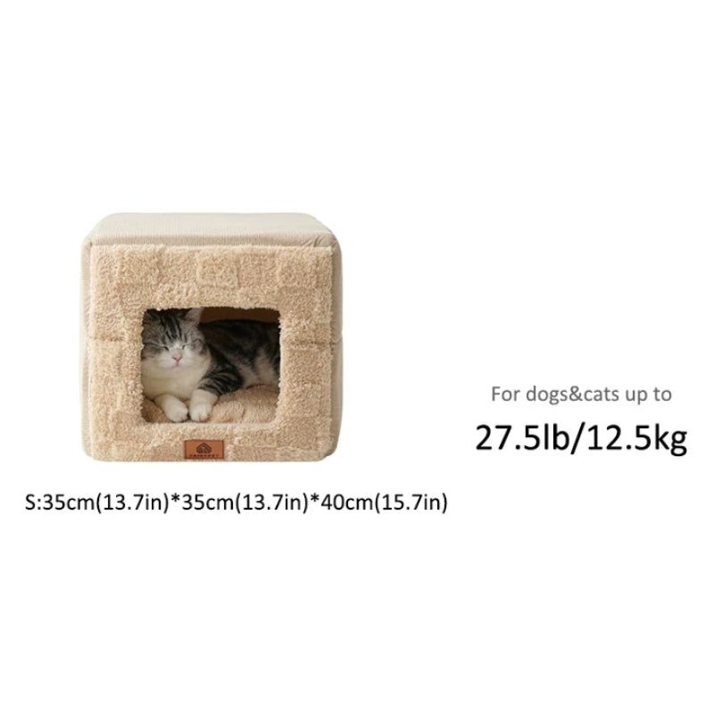 New Windproof And Warm Cat Bed - Semi-Enclosed Pet Nest for Winter, Thickened Indoor Cat Bed with Removable Washable Cushion, Safe And Cozy Cat House, Soft And Comfortable Cat Room, Suitable for All Seasons Pet Sleeping Bed, Home Pet Warming Nest