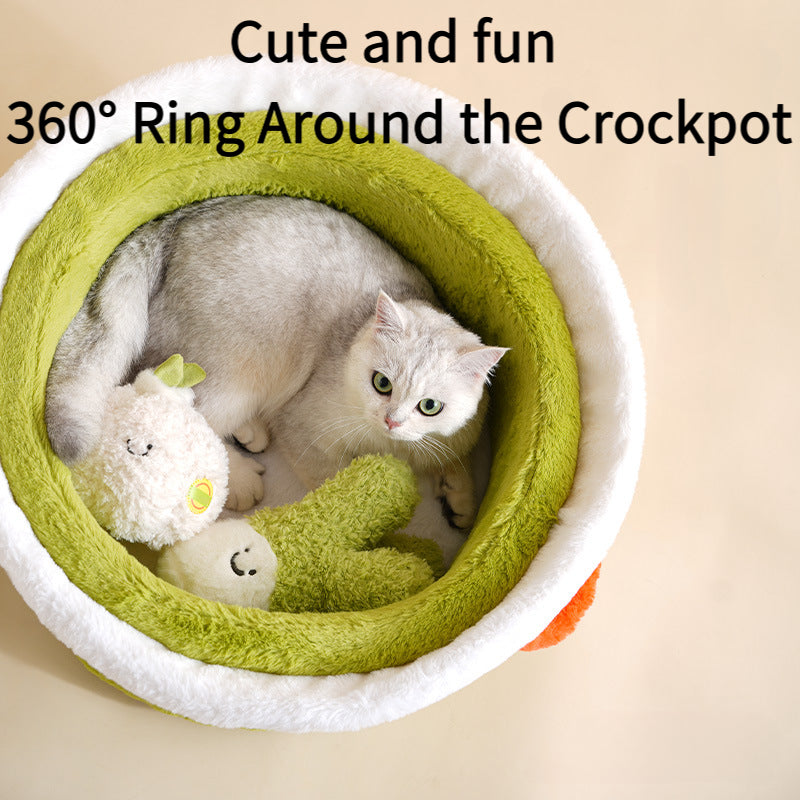 Modern Indoor Cat House with Plush Lining & Domed Roof - No Assembly Cozy Winter Warm Pet Bed